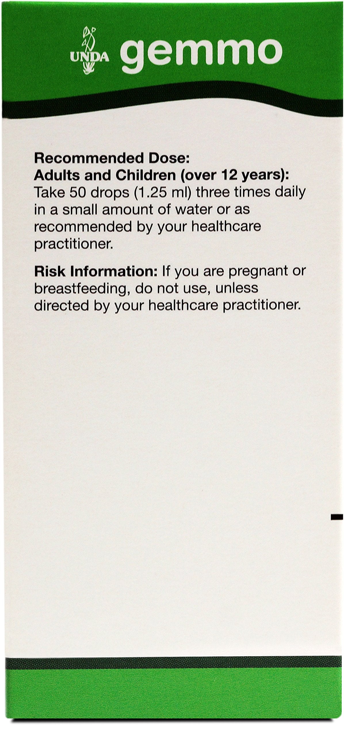 Close-up of UNDA Gemmo Therapy Fig Bud Extract label with biodynamic ingredients.