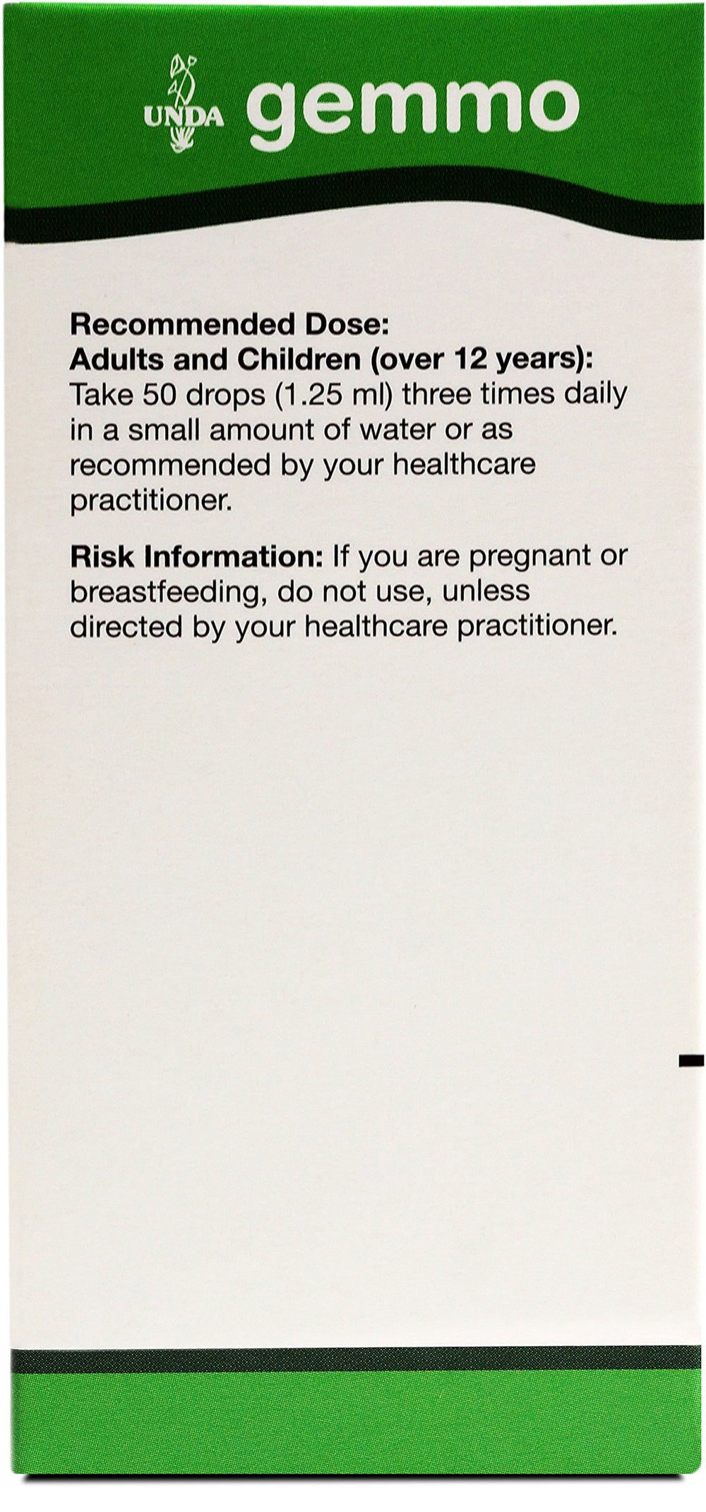 Close-up of UNDA Gemmo Therapy Fig Bud Extract label with biodynamic ingredients.