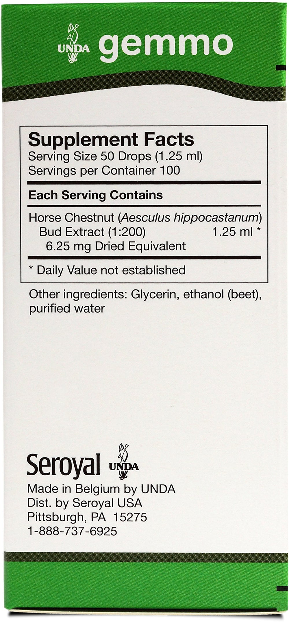 UNDA Gemmo Therapy Aesculus Hippocastanum label close-up showing biodynamic sourcing.