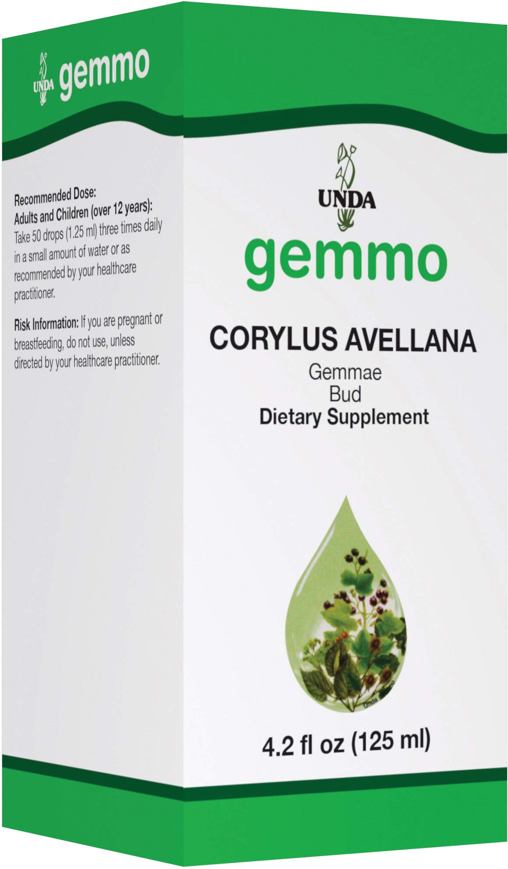 UNDA Gemmo Therapy Corylus Avellana bottle shows hazel bud extract and drainage support potential