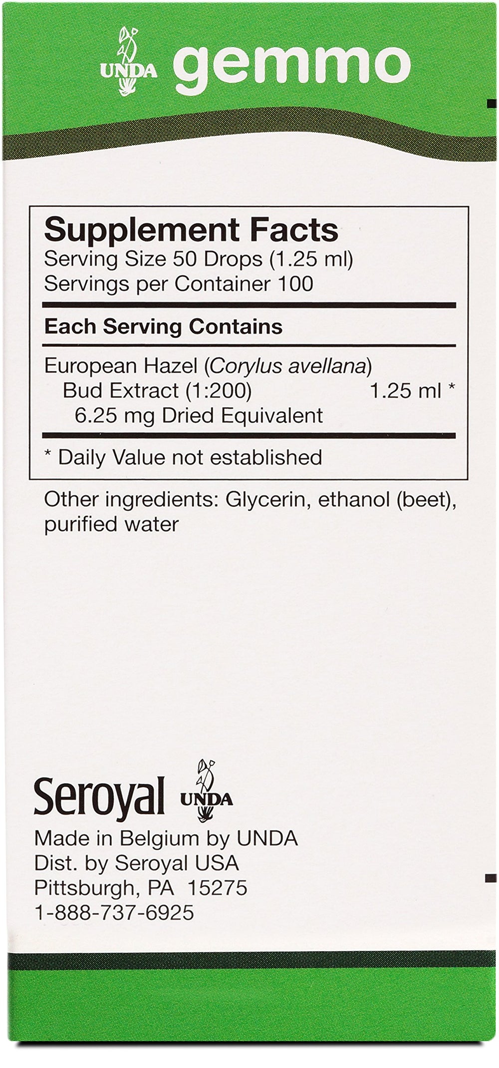 Close-up of European hazel bud with UNDA label highlighting biodynamic ingredients