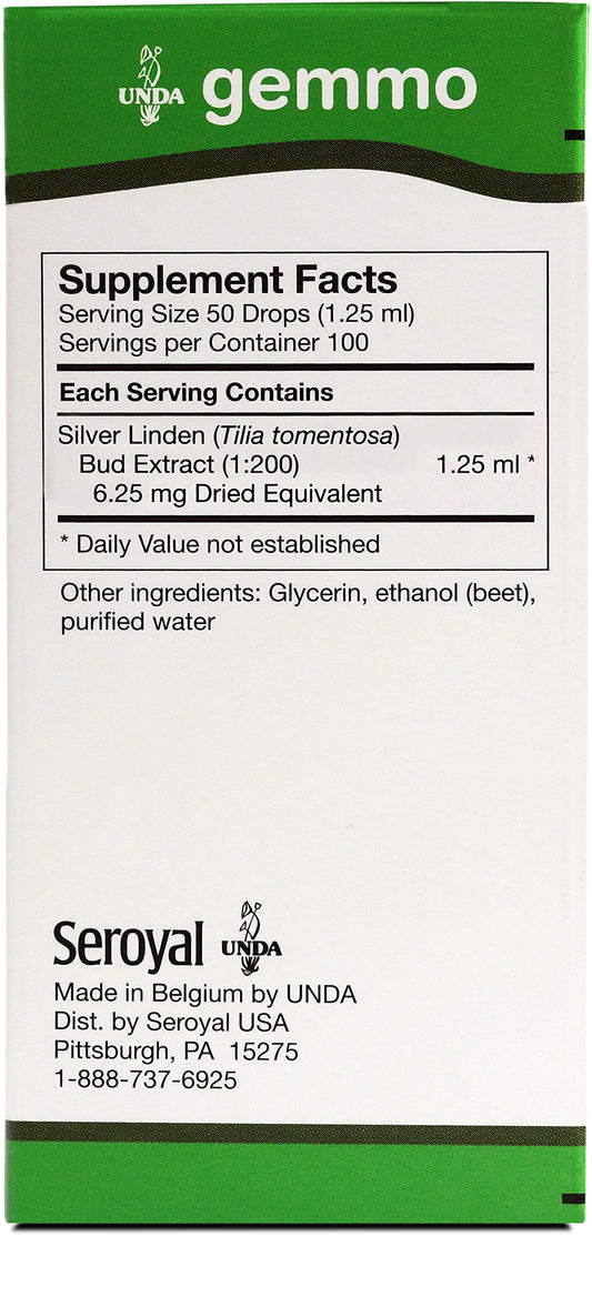UNDA Gemmo Therapy bottle with silver-linden essence, possible immune and lymphatic support.