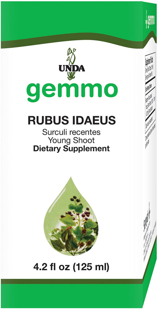 UNDA Gemmo Therapy Raspberry Young Shoot extract bottle highlights natural sourcing and traditional use.