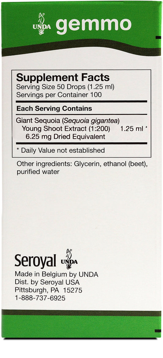 UNDA Gemmo Therapy Sequoia Gigantea label with ingredient highlights for informed use.