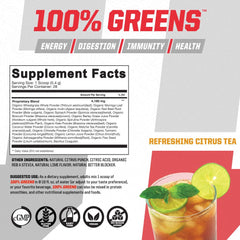 Undefined Nutrition 100% Greens panel highlights fiber, prebiotics, and probiotics for gut health.