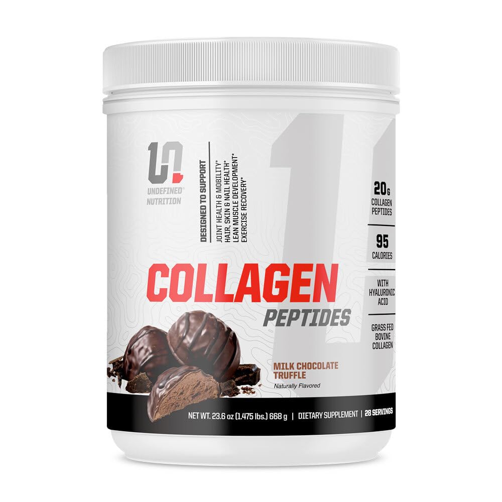 Undefined Nutrition Collagen Peptides bottle pouring for convenient daily use and joint support.