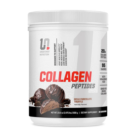 Undefined Nutrition Collagen Peptides bottle pouring for convenient daily use and joint support.