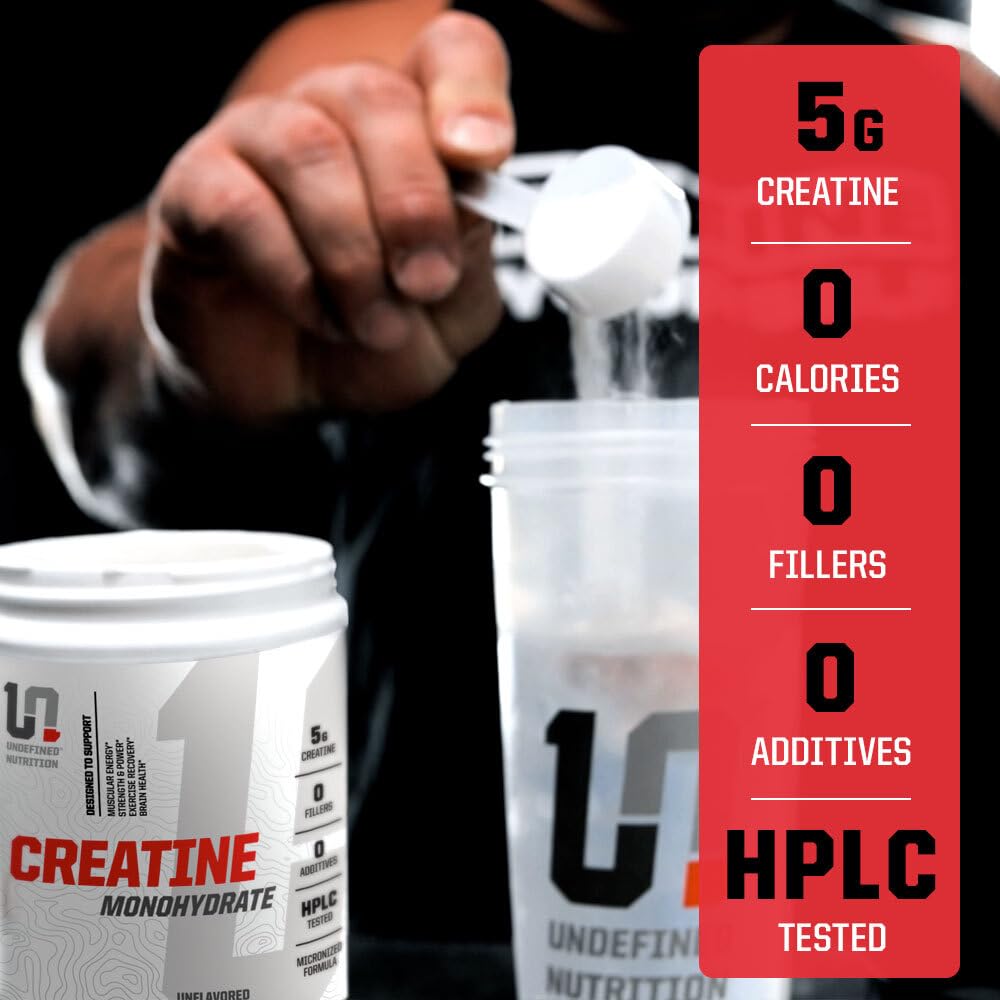 Undefined Nutrition Creatine Monohydrate powder smoothly mixed in a glass