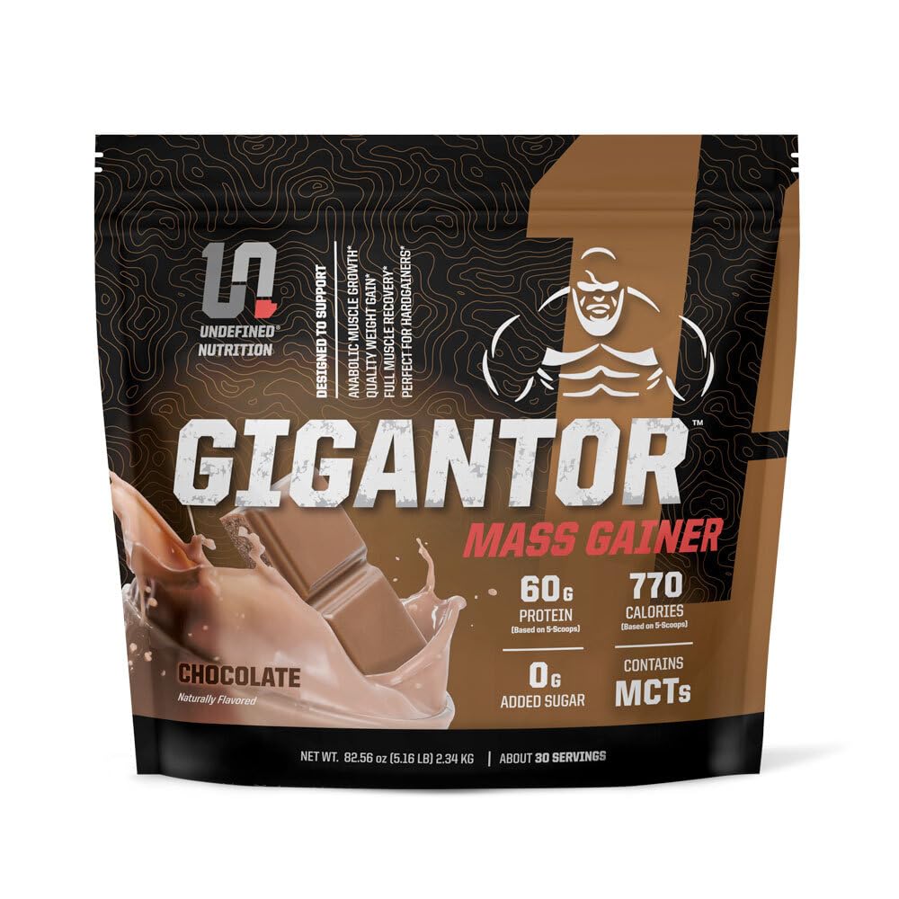 Undefined Nutrition Gigantor Mass Gainer chocolate tub for protein-packed fueling