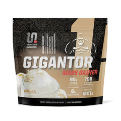 Undefined Nutrition Gigantor Mass Gainer vanilla powder packaging showing high-calorie nutrition