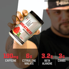 Undefined Nutrition Greatness Pre-Workout bottle being poured for quick mix and focus