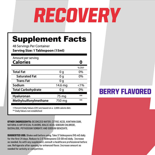 Undefined Nutrition Recovery bottle sideview highlights portable, on-the-go recovery.