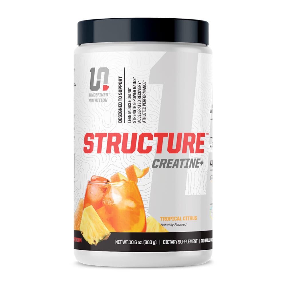 Undefined Nutrition Structure Creatine+ bottle for strength training and recovery support.