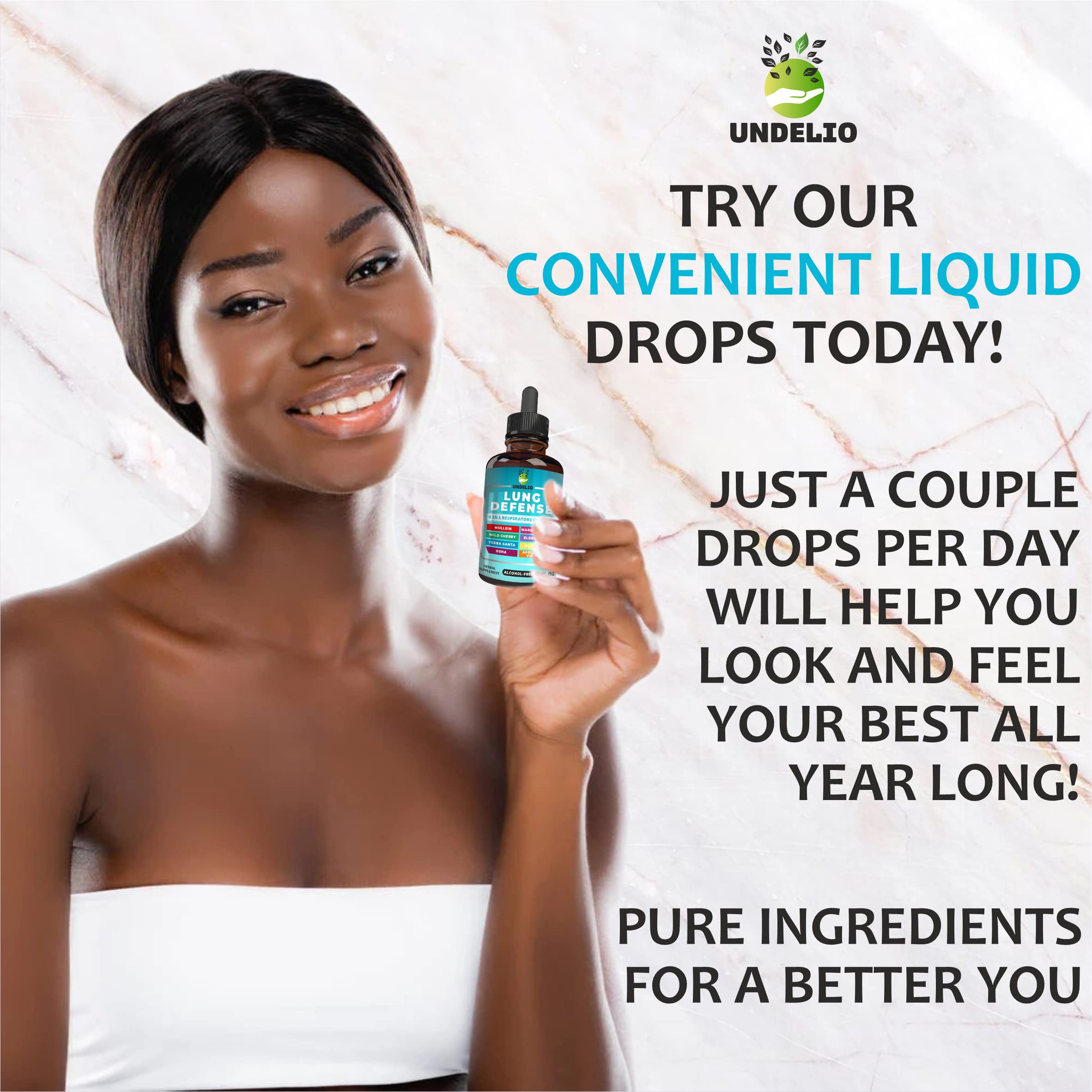 Undelio herbal extract ingredients including mullein and marshmallow for respiratory comfort.