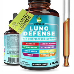 Undelio Lung Defense bottle being poured for daily respiratory support.