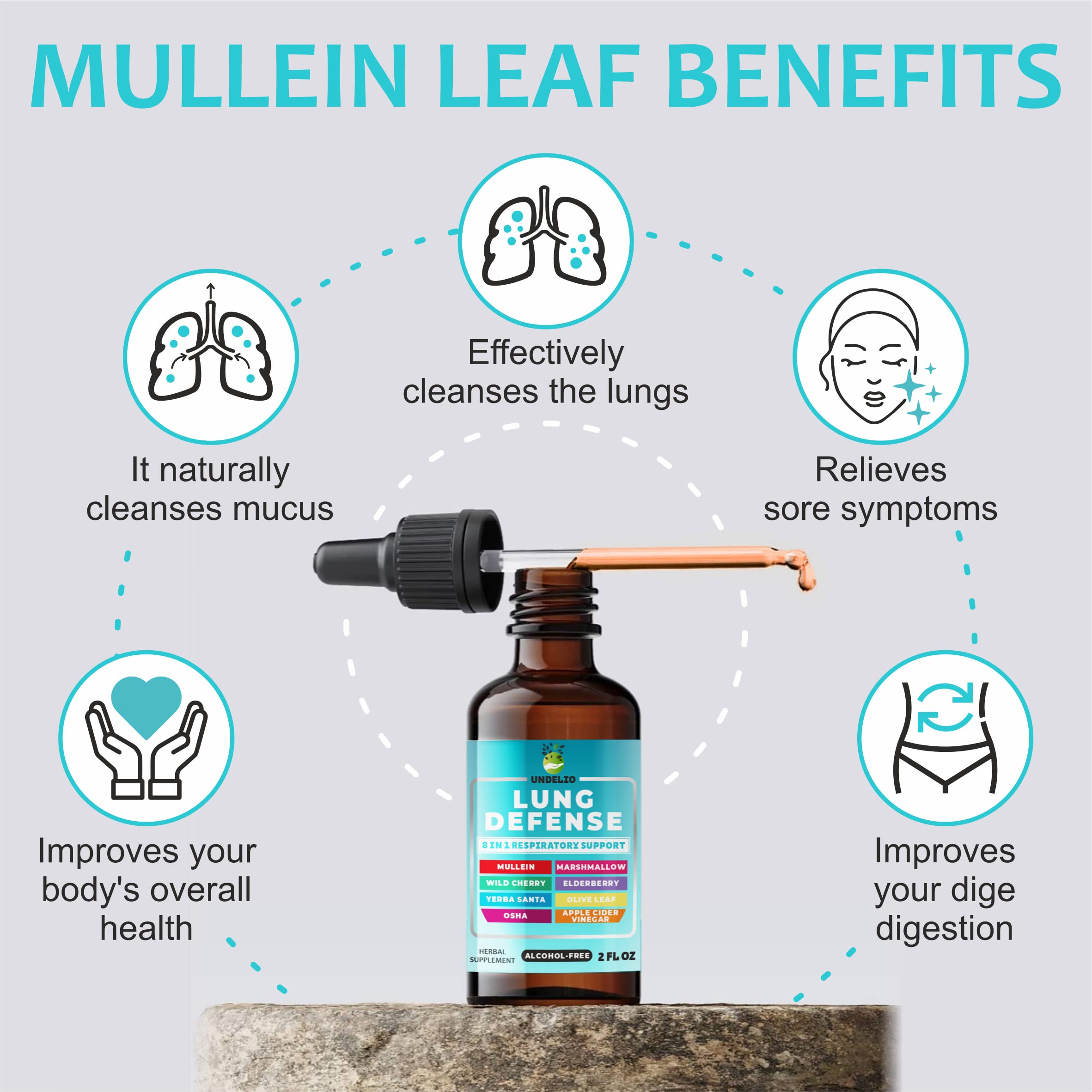 Undelio mucous-clearing splash in a glass showing lung-friendly cleanse.
