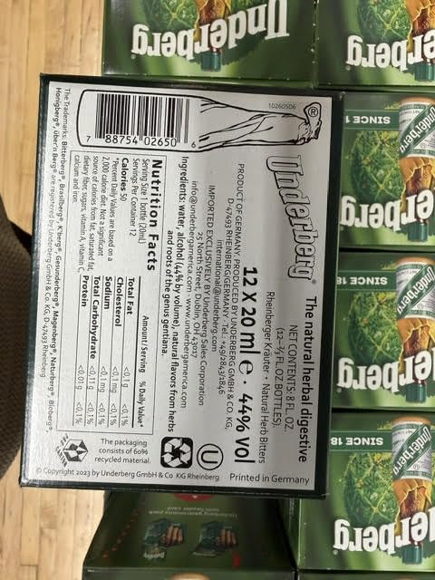 Underberg after-meal digestive serving supports palate cleansing and fresh breath.