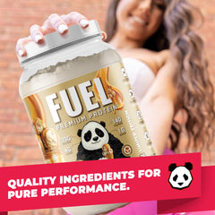 Panda Fuel caramel ice cream crunch jar suggests creamy texture with crunchy inclusions.