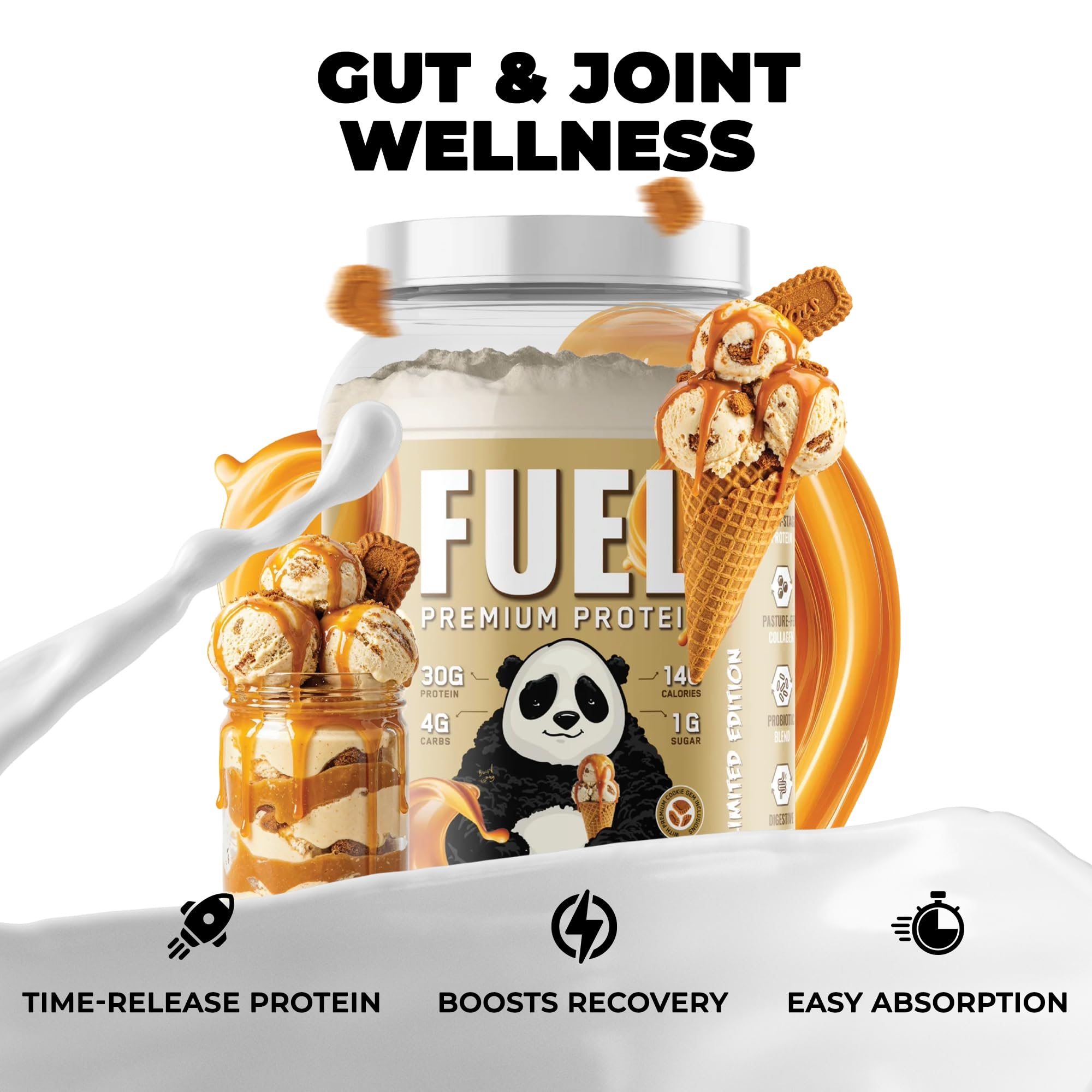 Panda Fuel label detail highlights Non-GMO ingredients and time release.