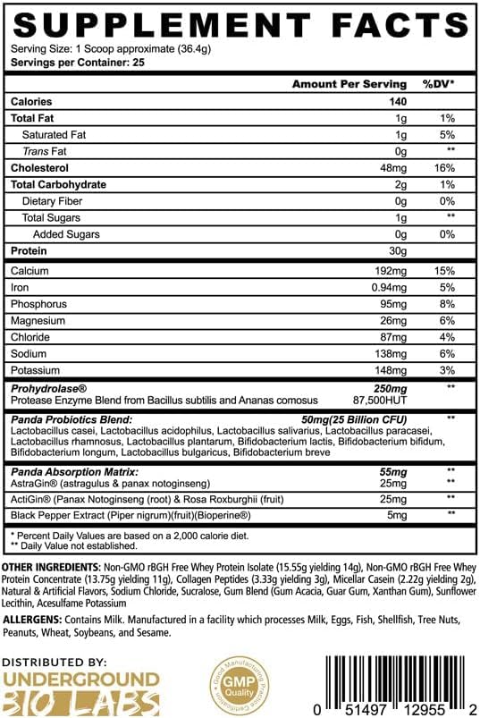 Underground Bio Labs Panda Fuel whey scoop—easy, fast protein mix after training.