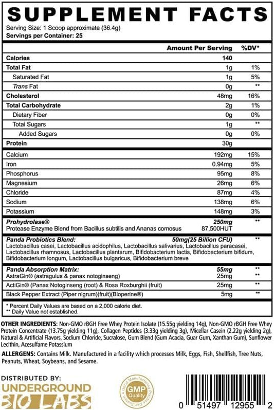 Underground Bio Labs Panda Fuel whey scoop—easy, fast protein mix after training.
