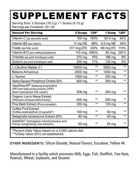 Underground Bio Labs Panda Pump tub scoop highlights 40 servings and citrulline malate