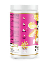 Underground Bio Labs panda supps amino bottle with glass showcases a refreshing post-workout ritual.