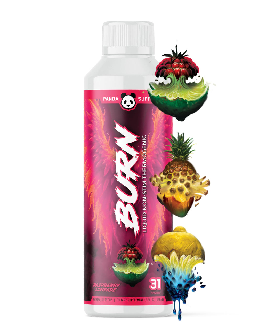 Underground Bio Labs Liquid Burn raspberry-limeade glass evokes refreshing hydration during workouts