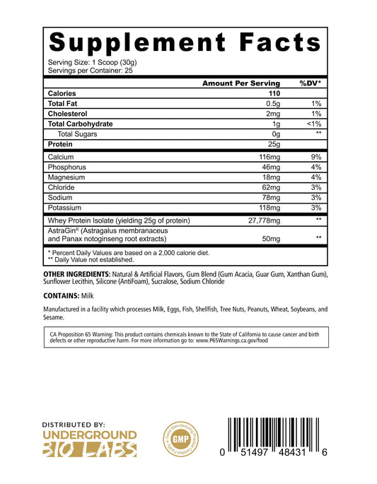 Panda Fuel ISO tub highlights 25 g protein per serving from whey isolate.