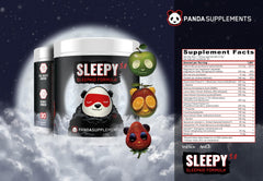 Panda Supps Sleepy 3.0 label close-up showing melatonin and GABA information.