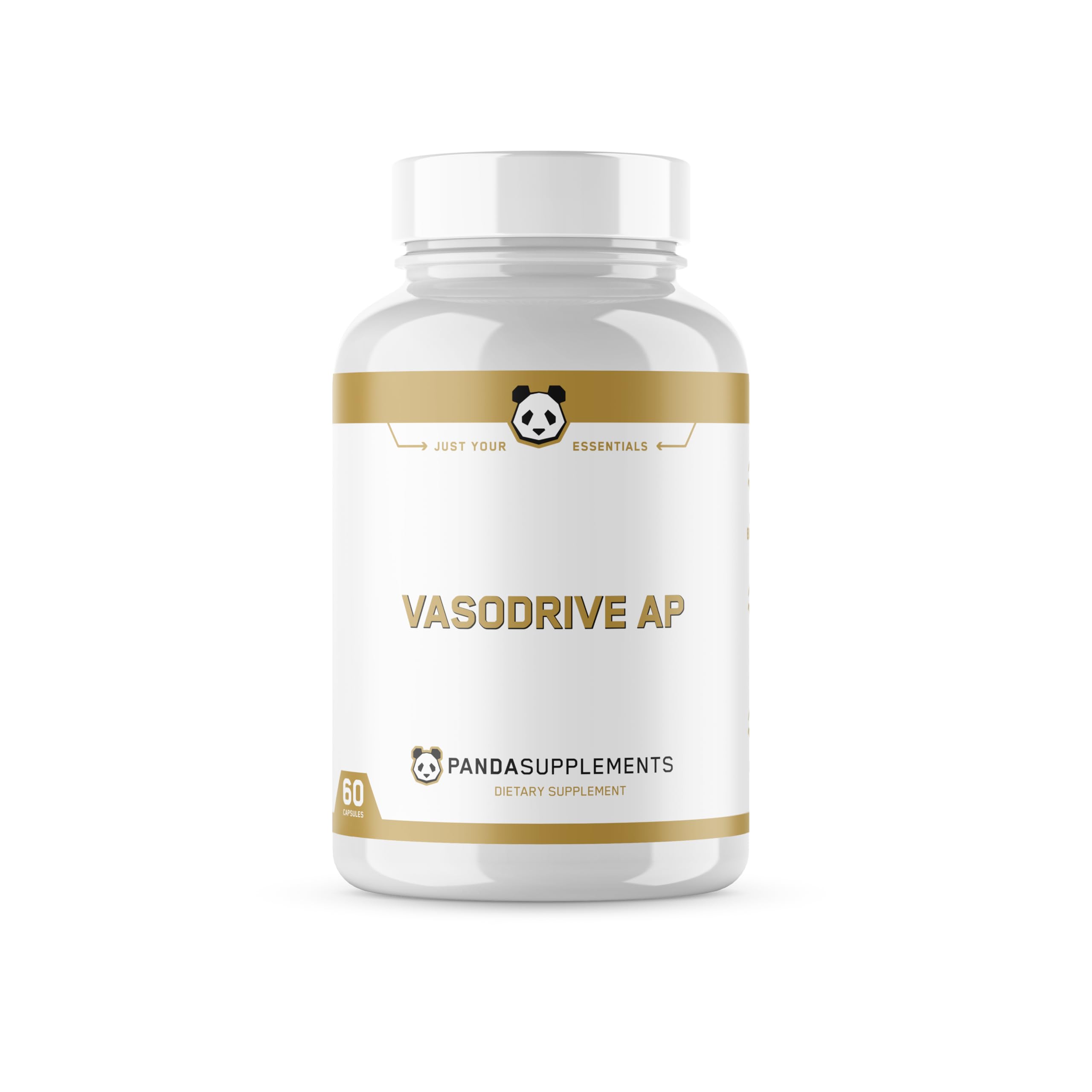 Underground Bio Labs Panda Supps Vasodrive-AP bottle highlights nitric oxide support for workouts.