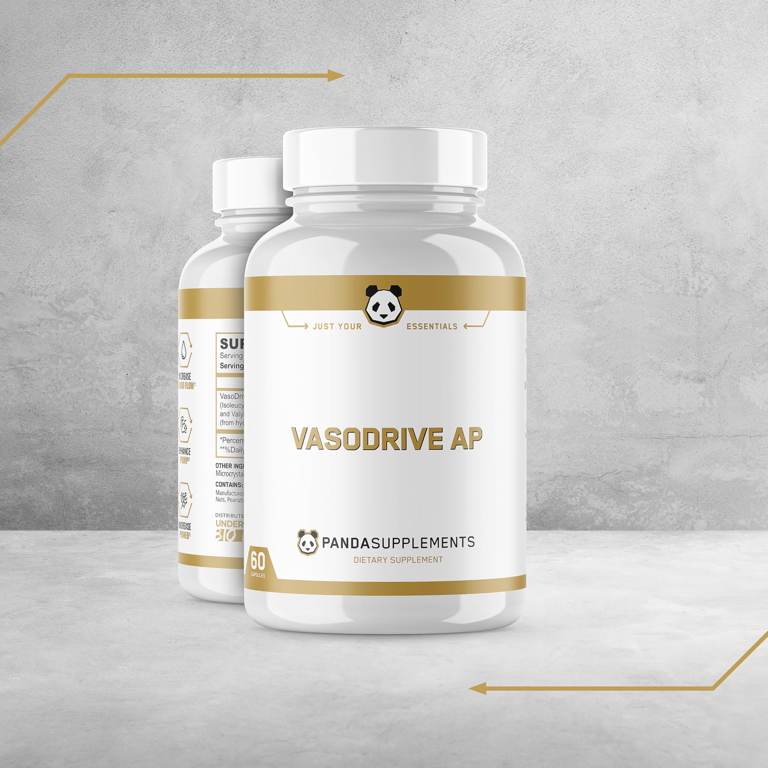 Boxed Panda Supps Vasodrive-AP packaging with branding and clear dosing information.