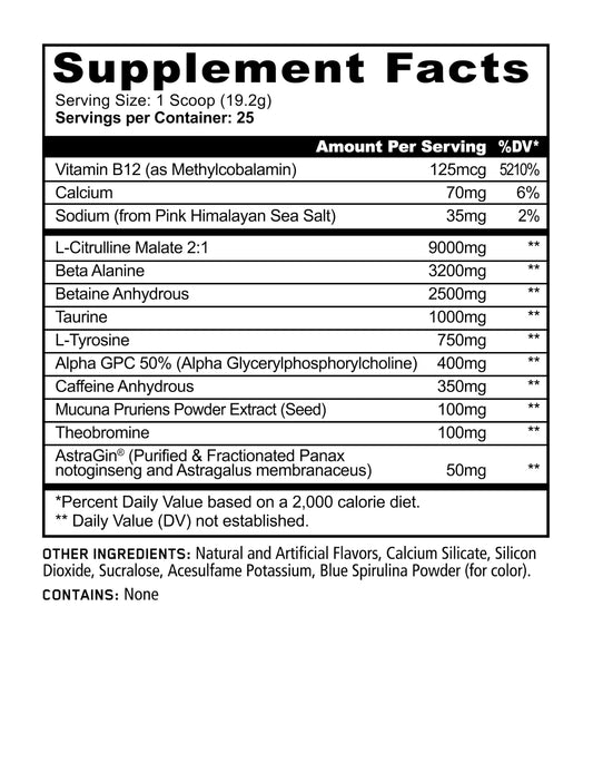 Underground Bio Labs Panda Supps Pandamic Extreme Pre-Workout label close-up highlights Alpha GPC for focus