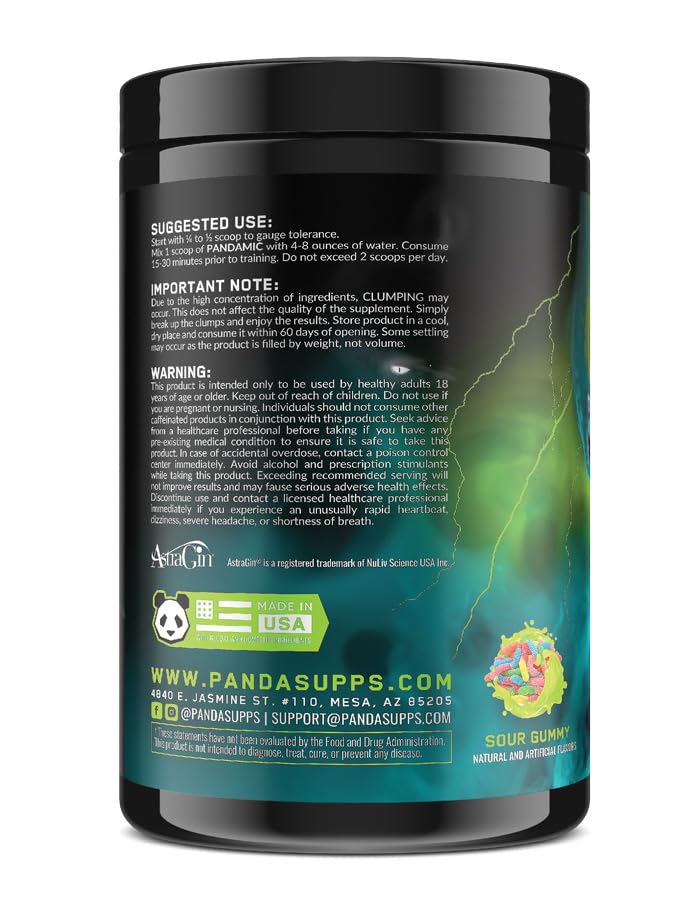 Underground Bio Labs Panda Supps Pandamic Extreme Pre-Workout shaker-mix depicts vibrant sour gummy flavor