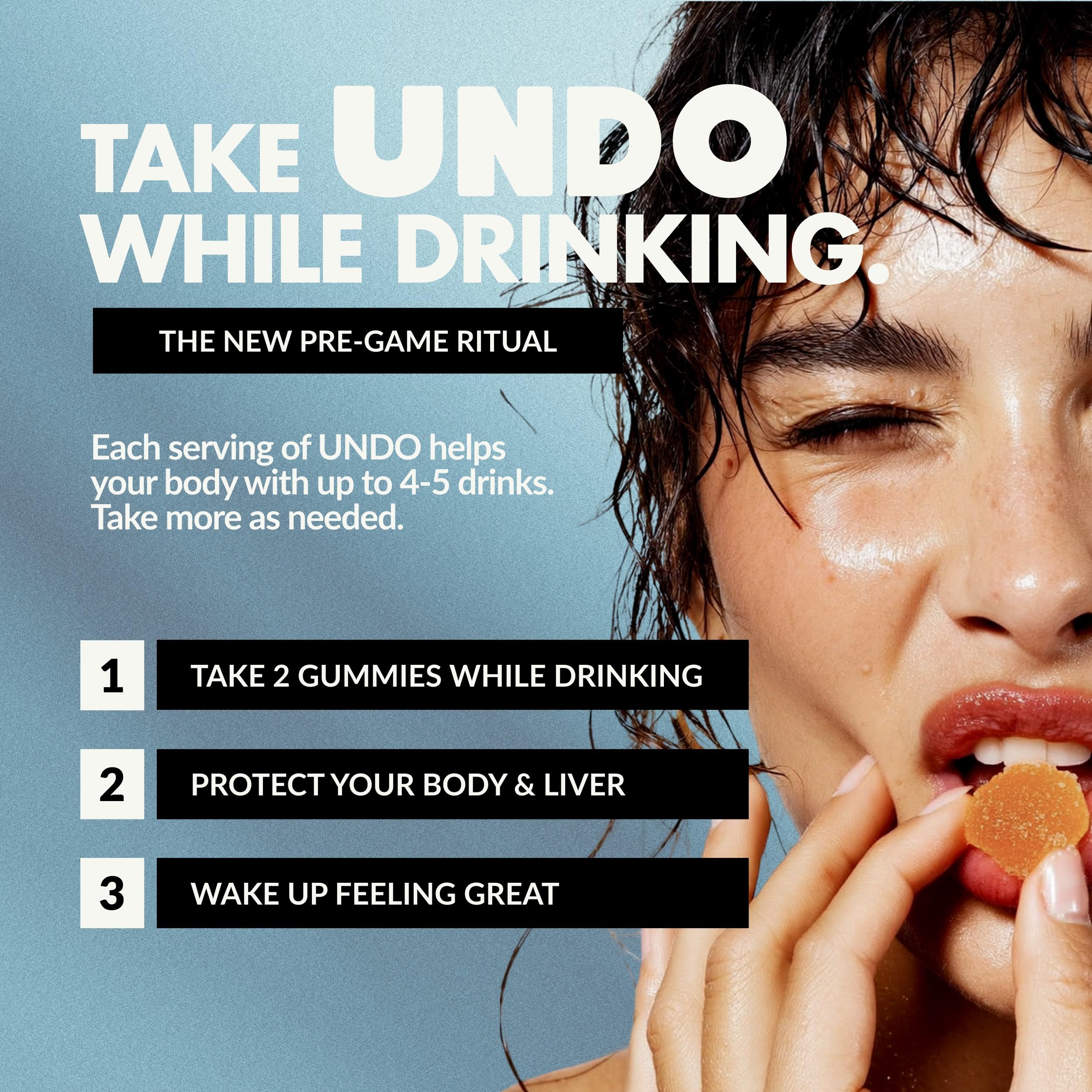 UNDO Gummies with electrolytes, B12, and magnesium for hydration and energy.