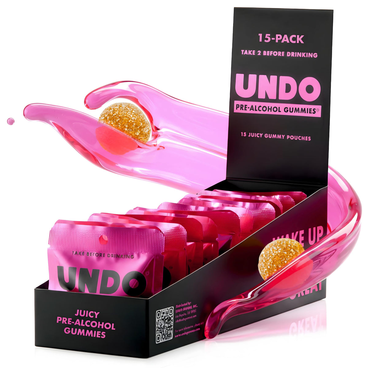 UNDO Gummies pre-alcohol pack shows two gummies for smoother mornings.