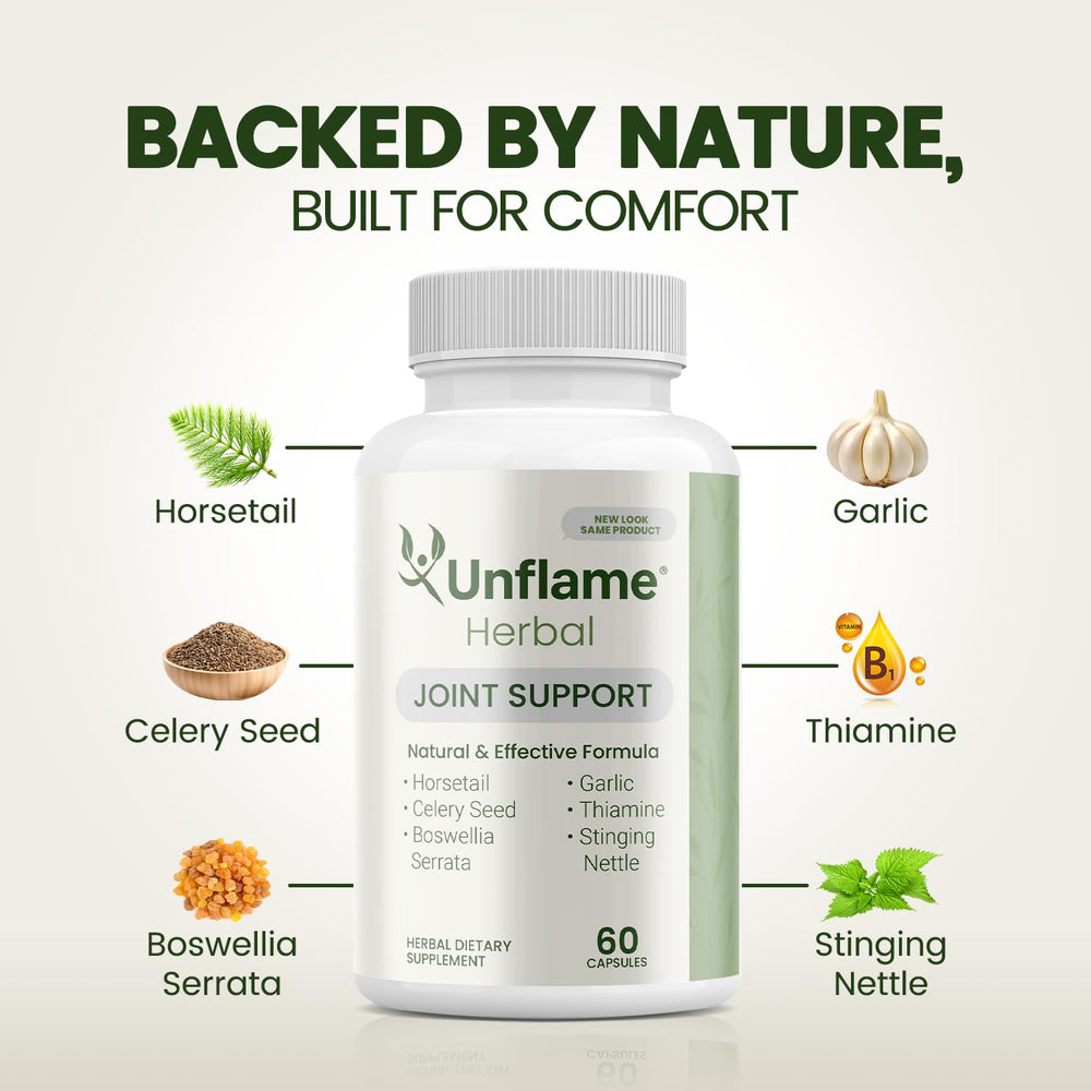 Unflame Herbal label detail emphasizing natural ingredients and quality