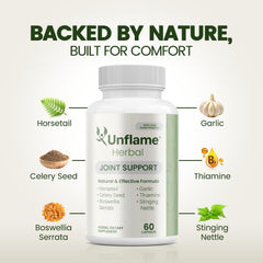 Unflame Herbal label detail emphasizing natural ingredients and quality