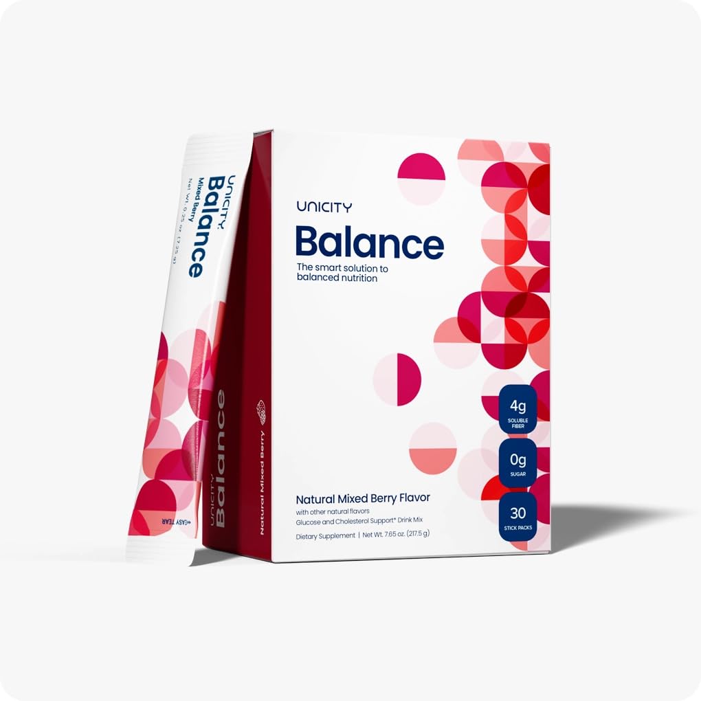 Unicity Balance Mixed Berry stick packs ready to mix for premeal appetite control.