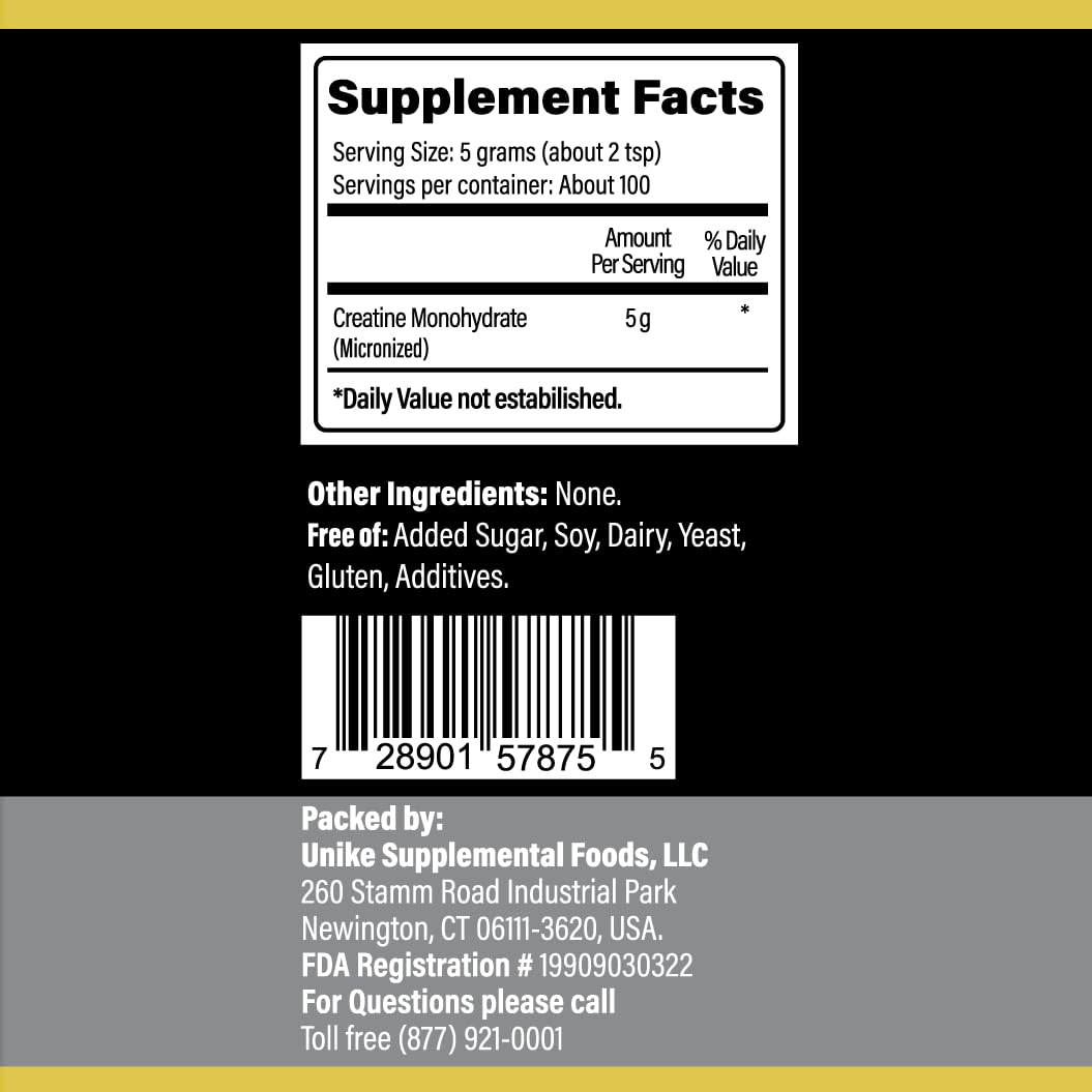 Unike Nutra Creatine Monohydrate unflavored powder dissolves easily in water