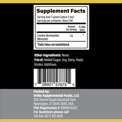 Unike Nutra Creatine Monohydrate unflavored powder dissolves easily in water