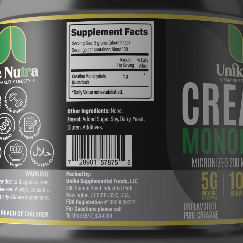 Unike Nutra Pure Creatine Monohydrate scoop in shake during training