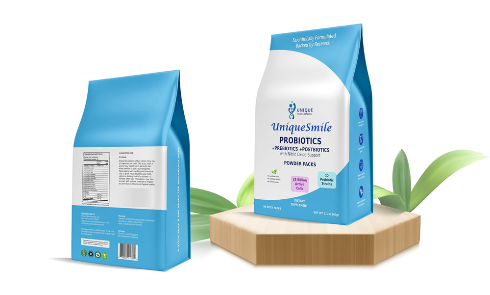 UniqueSmile Probiotics 12-strain sticks in pouch supporting daily oral balance