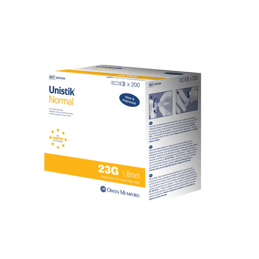 Unistik 3 safety lancets 23G pack front – ready for quick, comfortable finger-prick testing.