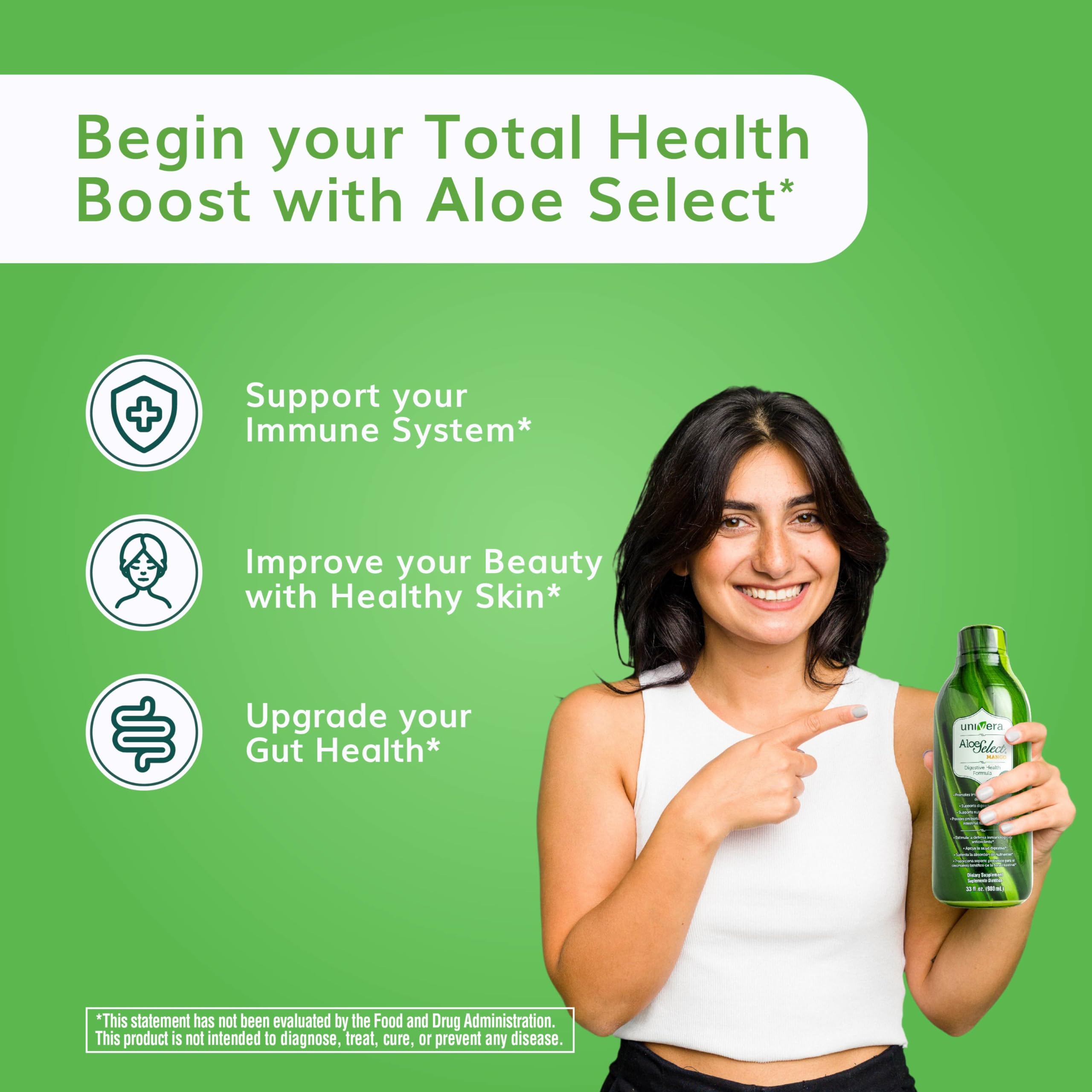 Univera Aloe ingredients list highlights ACTIValoe polysaccharides and mango flavor.