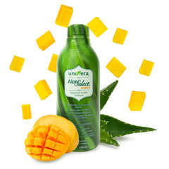 Univera Aloe Juice Mango bottle shown, promotes digestive comfort and daily nourishment.