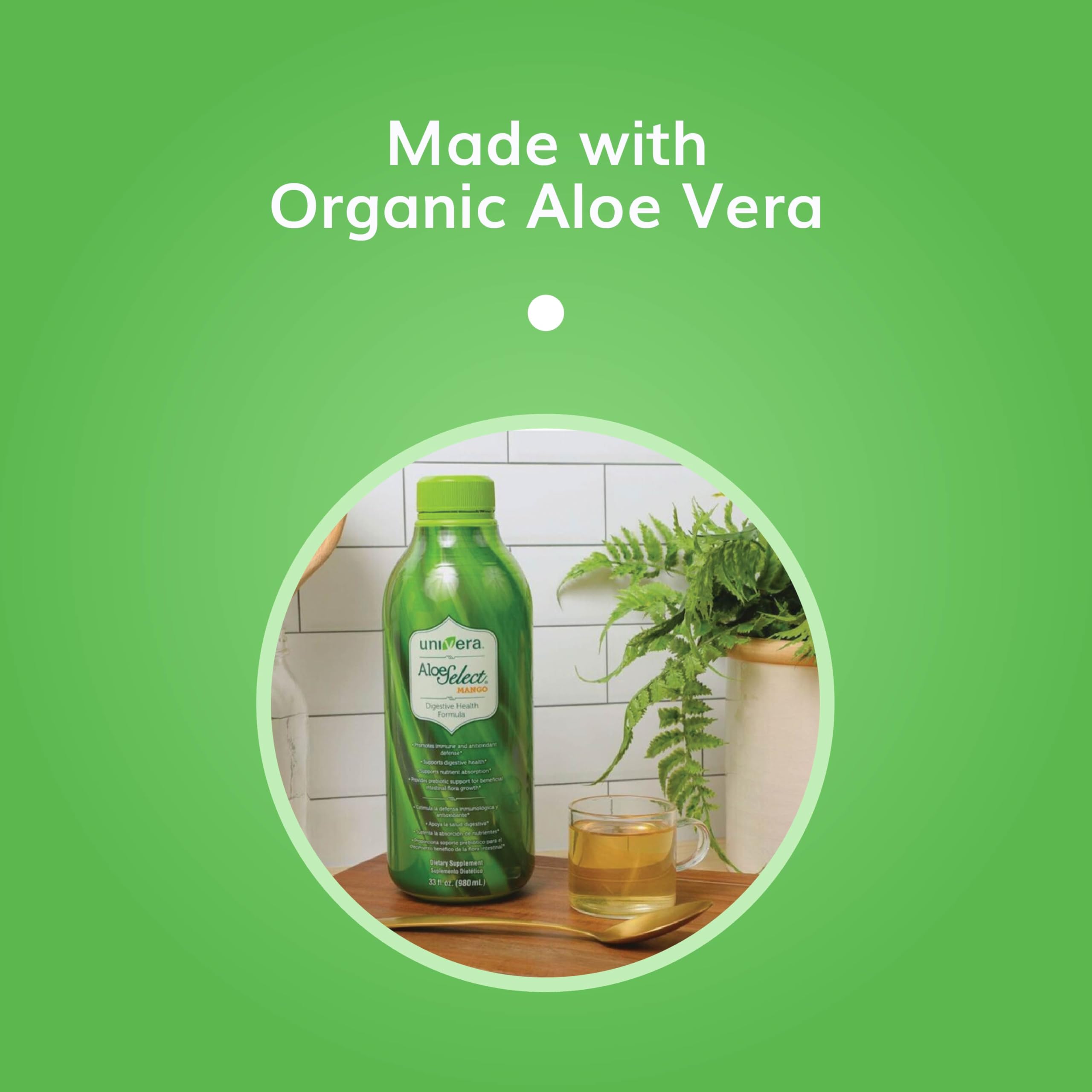 Univera Aloe Select Mango glass ready to sip for immune support.