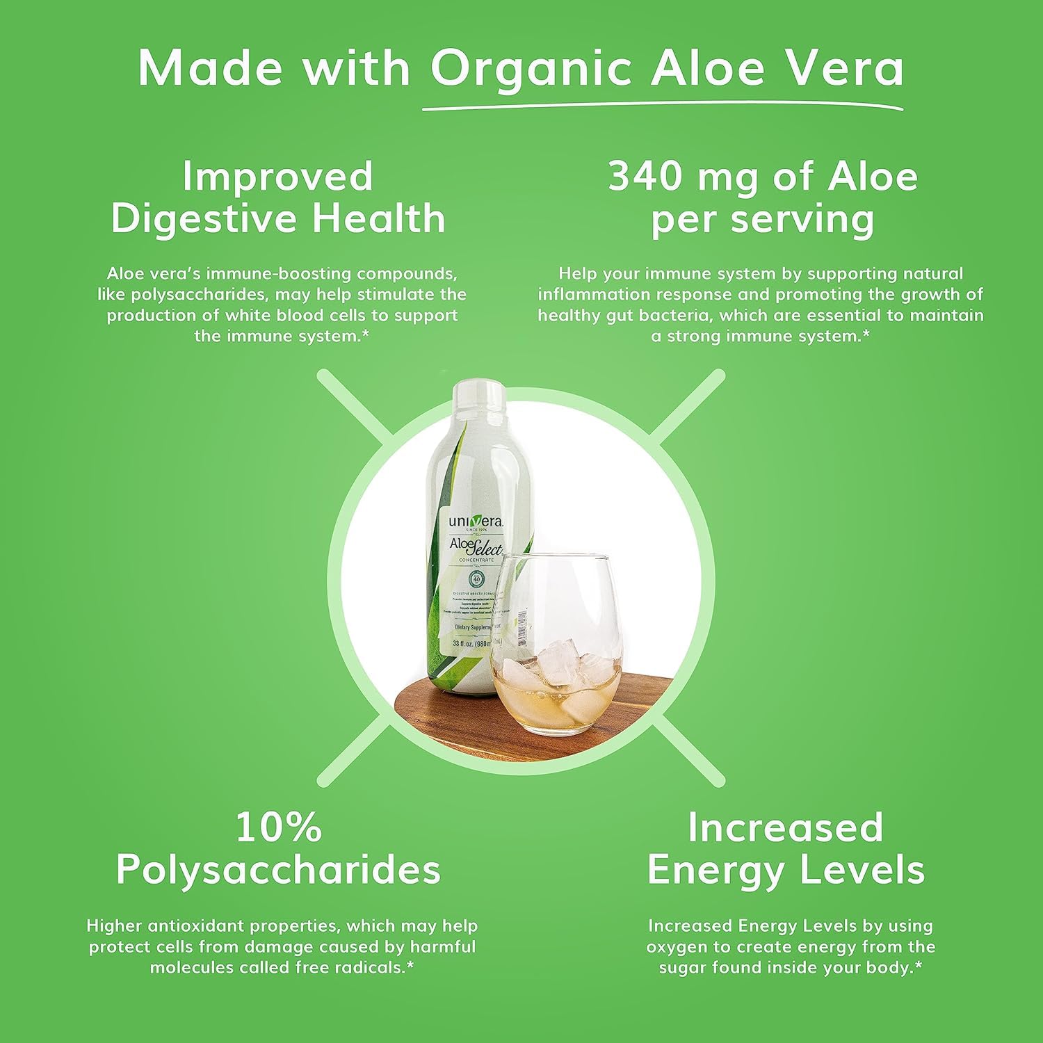 Univera Aloe Select Original juice in glass shows a refreshing aloe beverage.