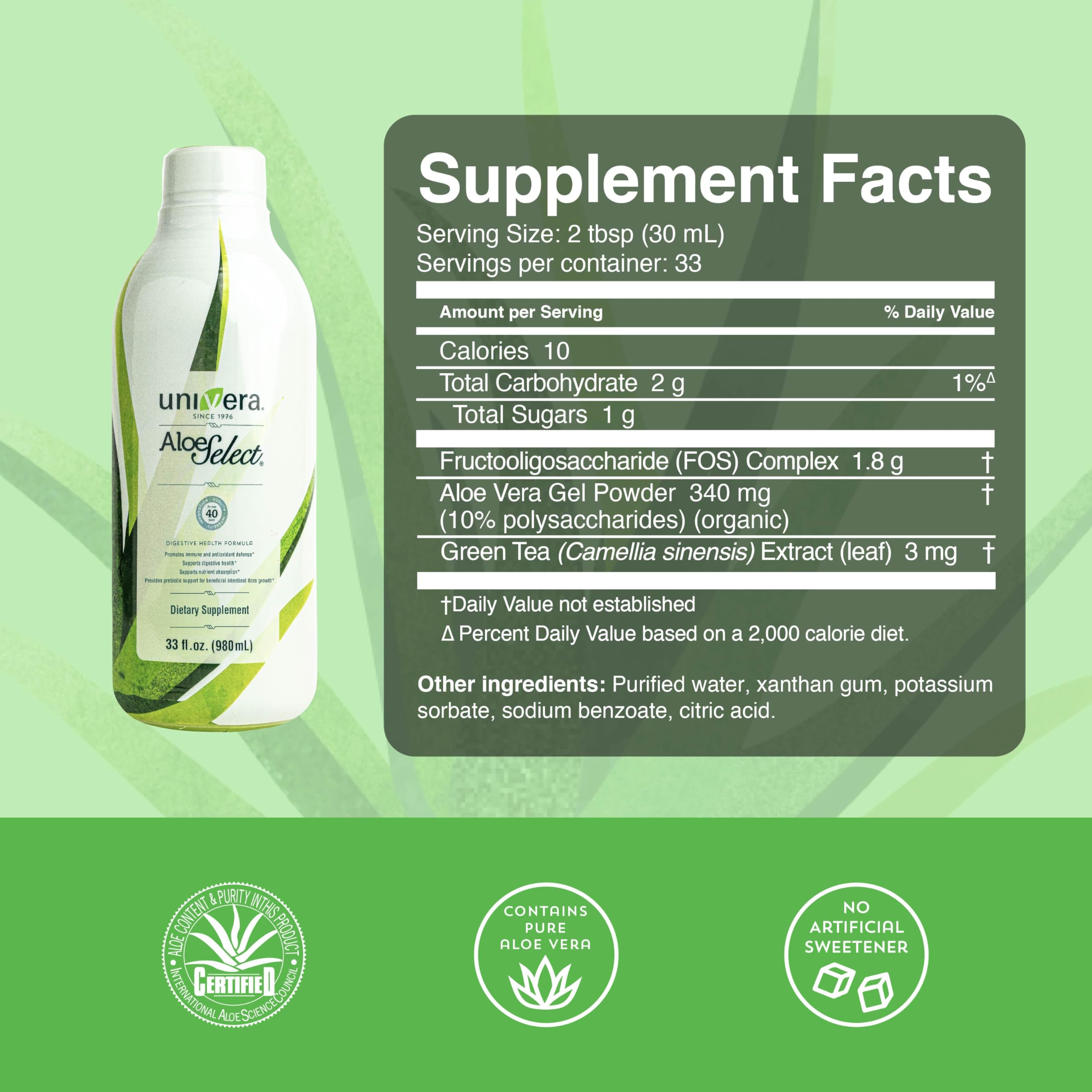 Univera Aloe Select Original label closeup highlights ACTIValoe content.
