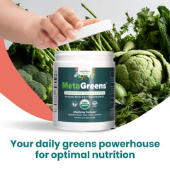 Univera Metagreens powder in water illustrates quick mix.